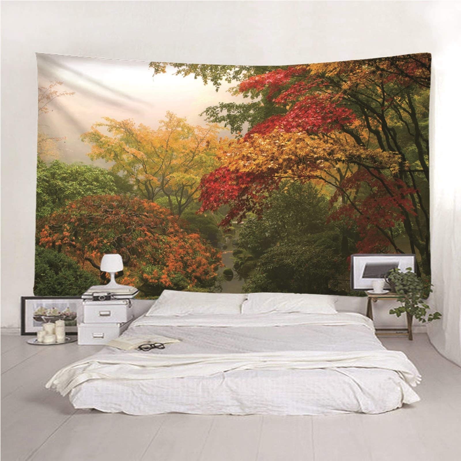 Aeici Tapiz Tela Muro Playa, Tela Pared Decorativa Árboles De Maple Tapiz para Colgar Pared(240X220Cm)