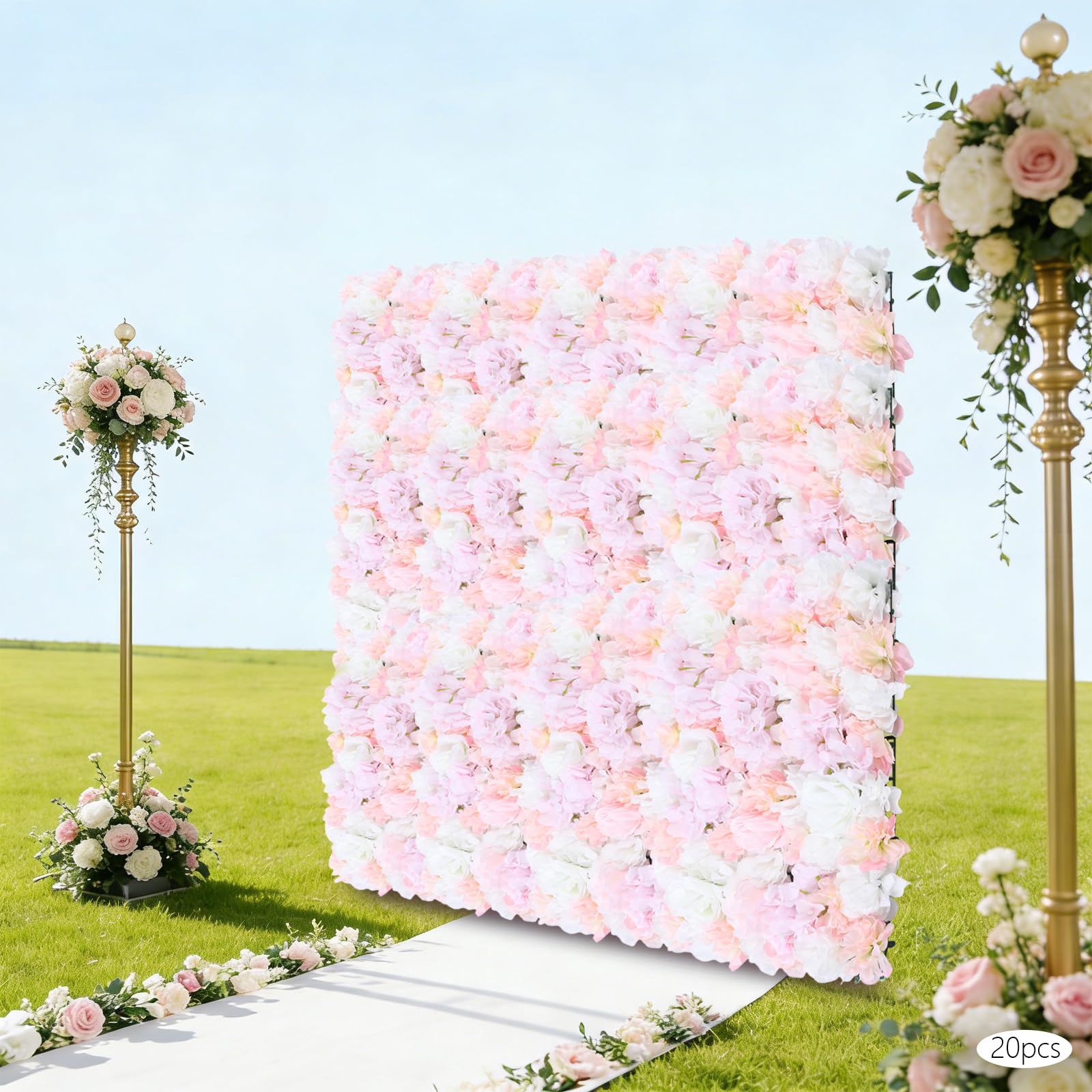 Blumen Wand Hintergrund 20 Stück 40 * 60cm Künstliche Blumen Wandpaneele 3D Seide Rose Hortensie Dahlie Wanddekoration für Hochzeit Bühne Party Foto Hintergrund Heimdekoration