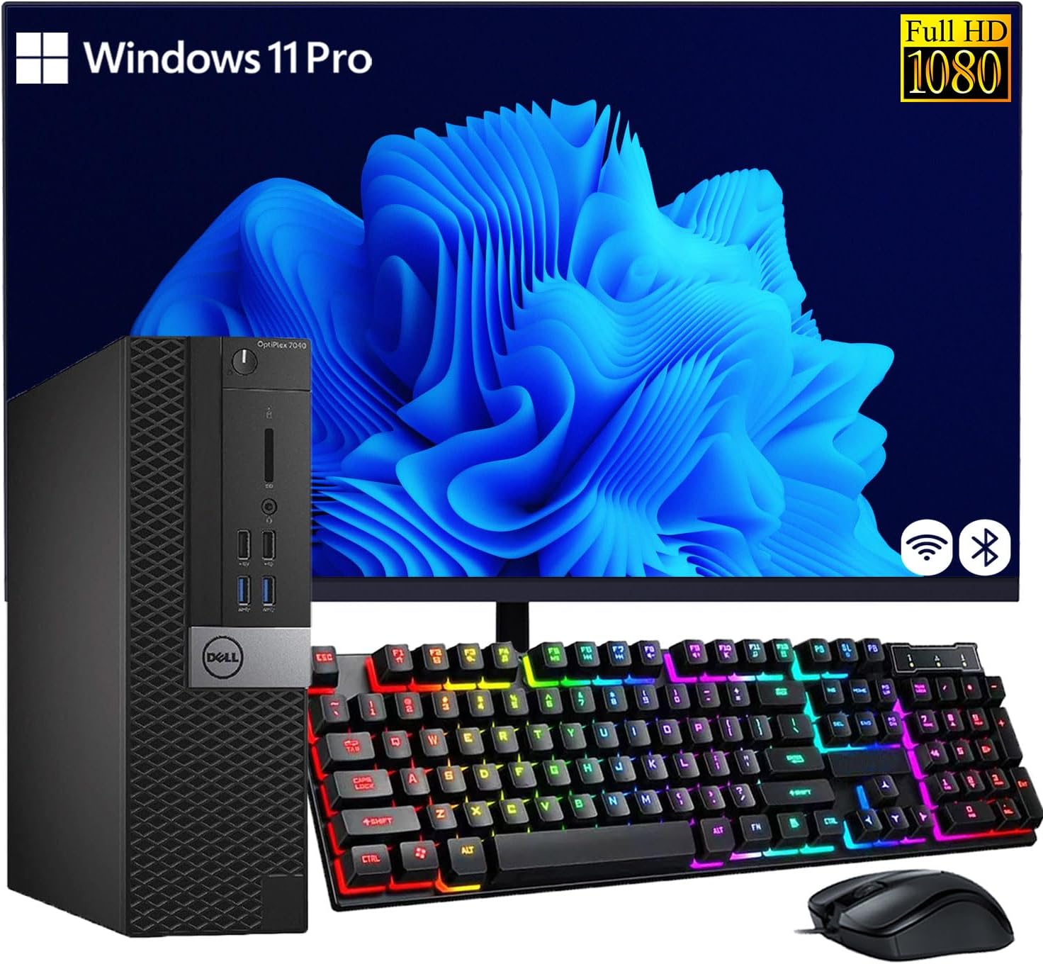 Dell OptiPlex 7040 Small Form Factor PC, 27" Full HD Monitor, Quad Core i7-6700, 16GB RAM 512GB SSD, WiFi, Windows11 Pro(Renewed)