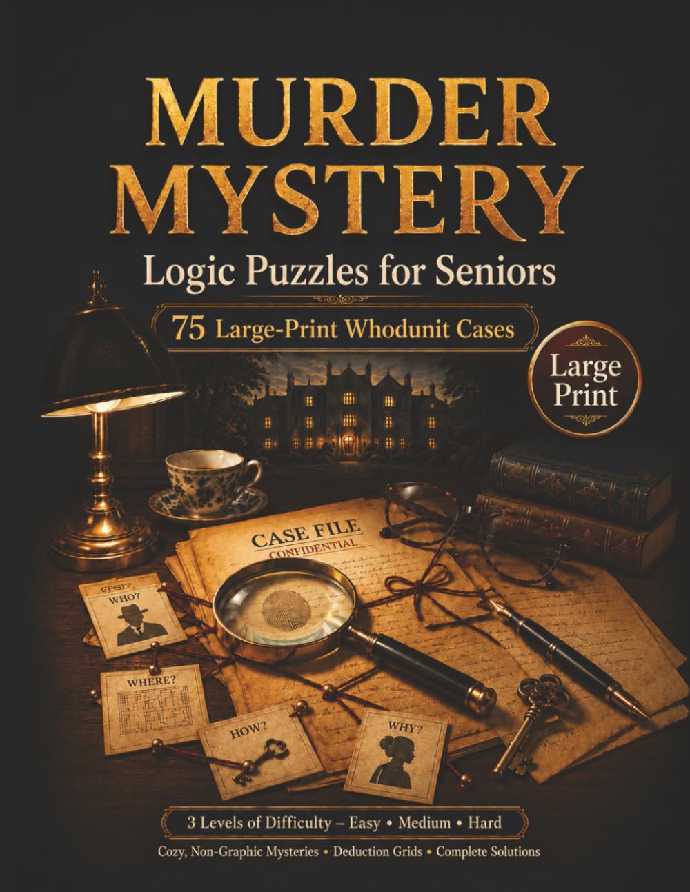 Murder Mystery Logic Puzzles for Seniors: 75 Large-Print Whodunit Cases with Clues, Deduction Grids and Complete Solutions