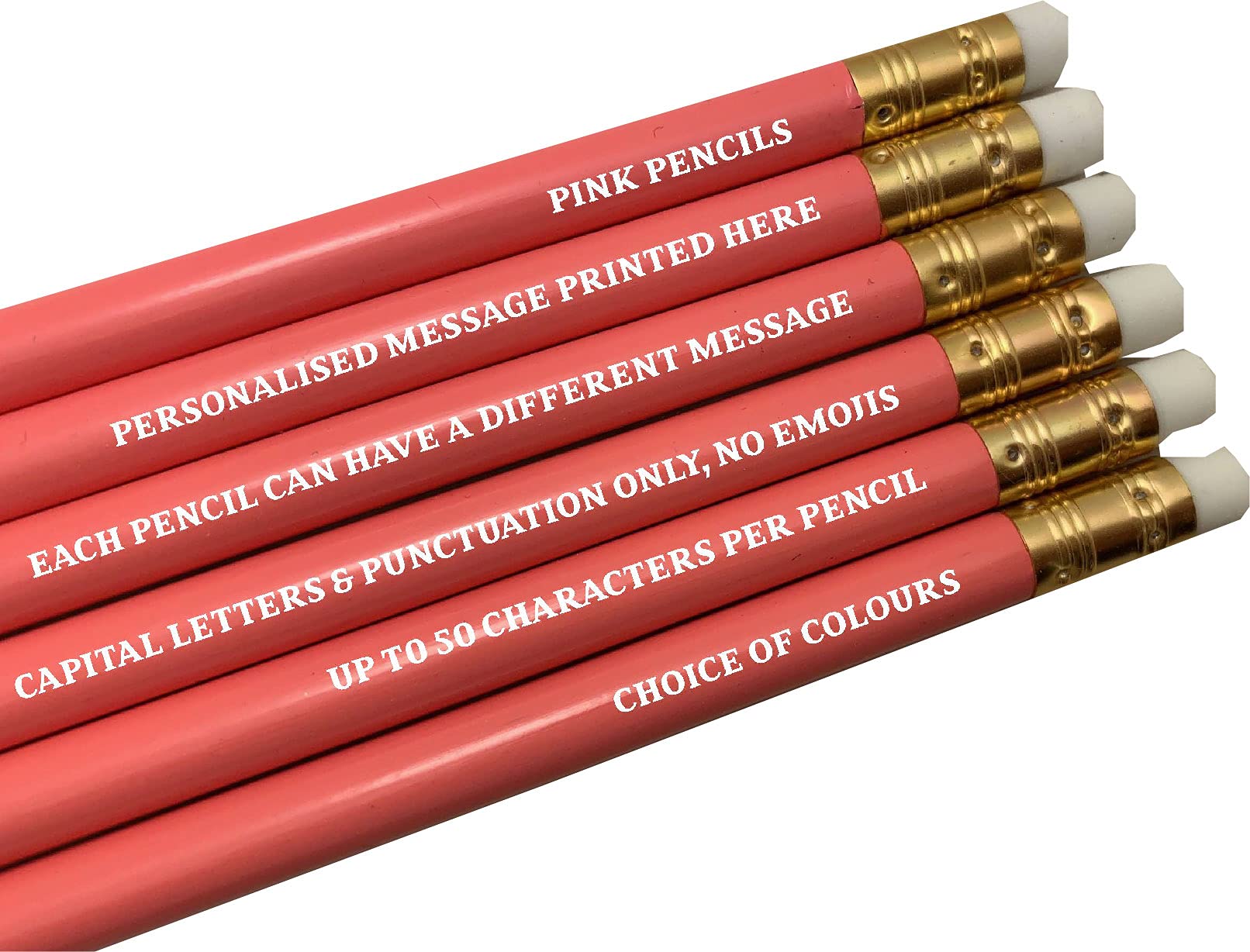 Personalised Pencils - Choice of Colours and Quantities (Pink, 30 Pencils)