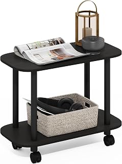 Furinno Turn-N-Tube Modern Oval End Table, Side Table with Casters, Espresso/Black