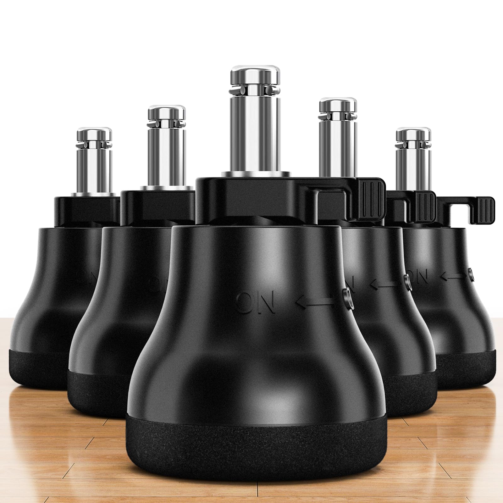 RCHYFEED Bell Glides Replacement Office Chair Wheels- Chair Desk Swivel Caster Wheels to Fixed Stationary Castors for Hardwood Floors,Switch Between Wheel Glide and Stopper,On/Off Setting,Set of 5