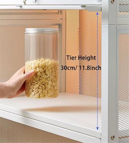 Miniatura 7 de Gdrasuya10 Gabinete de almacenamiento de cocina blanco para bufé, armario de despensa de cocina de metal de 4 niveles con puertas plegables de 56