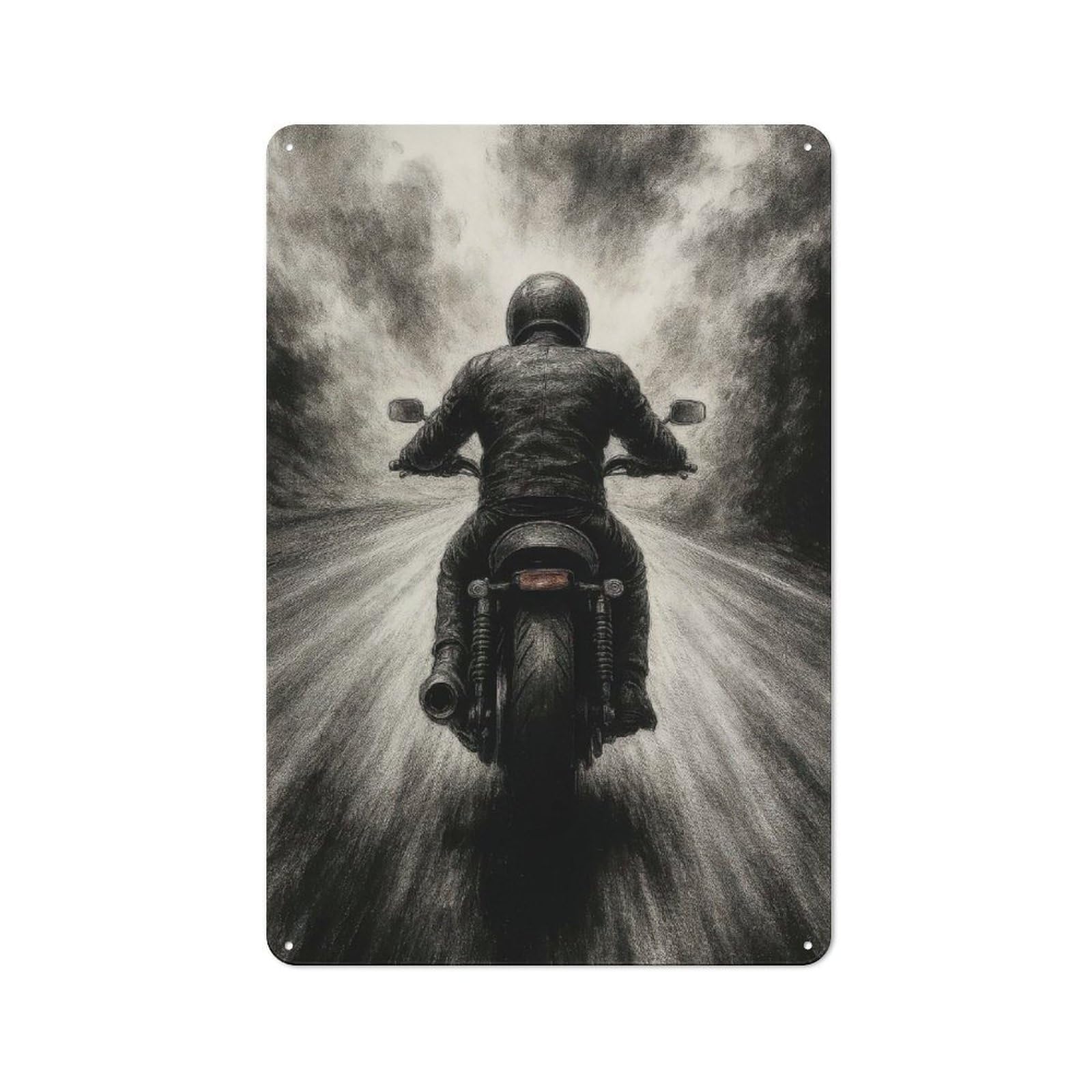 Junmoney Style Rustic Decorative Metal Sign 30X20cm Featuring Motorcycle Rider On Open Road, Kitchen Wall Decor For Kitchen, Cafe, Pantry Or Dining Room