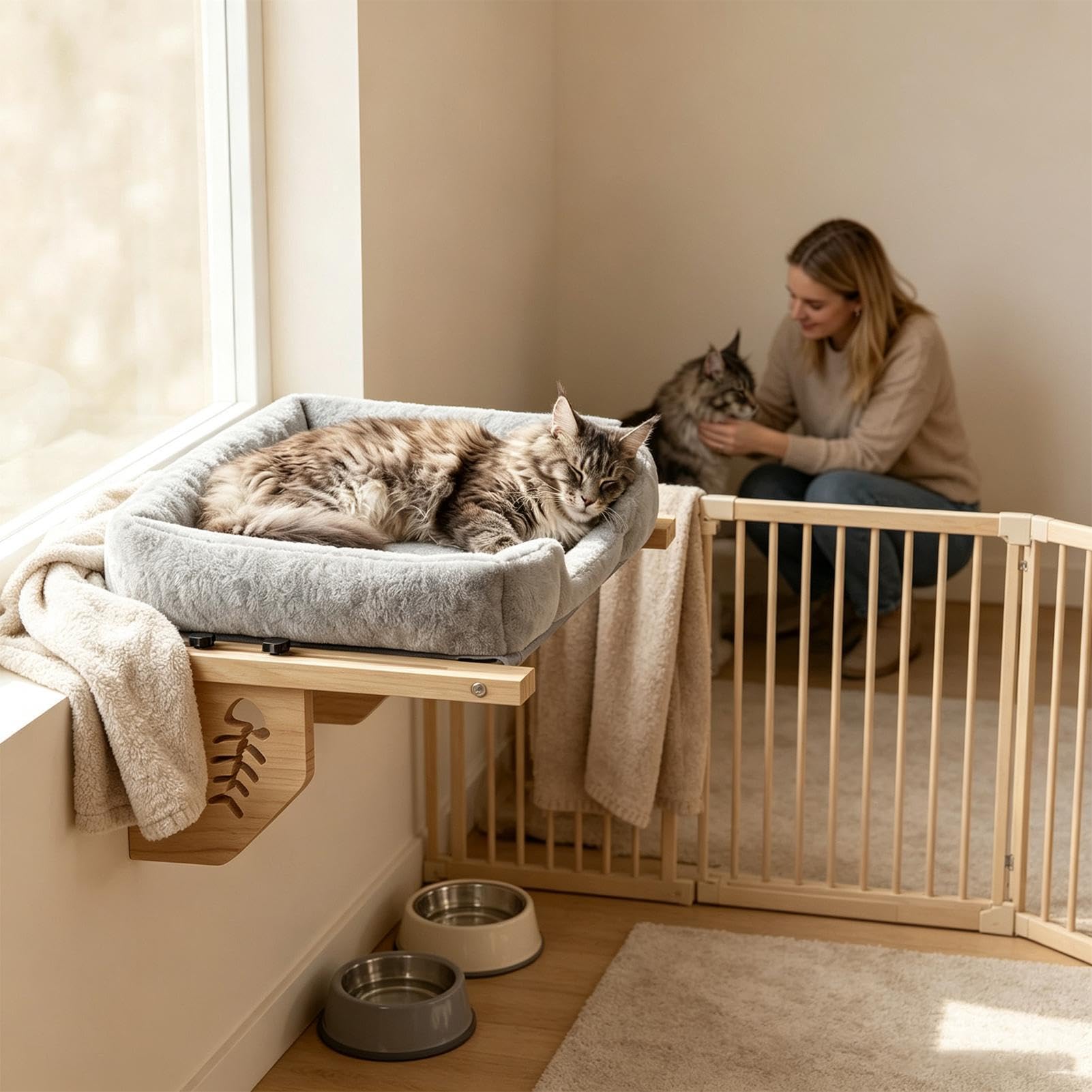 Gatto Finestra Letto Pet Mobili Prendere il sole Sedile con Palla | Cuscino per finestra a forma di gattino, per casa, appartamento, davanzale, comodino, cassetto, armadio, balcone