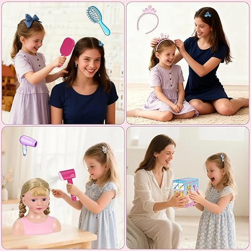 Miniatura 7 de Cabeza de Muñeca para Estilo de Cabello Infantil, Juguetes de Peluquería de Simulación para Niñas con Secador de Pelo y Accesorios, Regalos