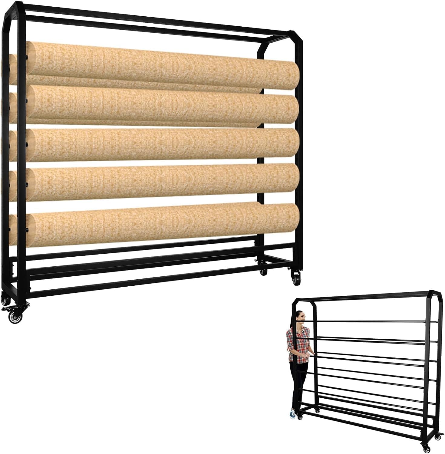 Large Textile Commercial Fabric Roll Storage Rack Movable Vinyl Paper Organizer With Adjustable Hanging Rods Brakeable Wheels Heavy-duty Sewing Room/Curtain Stu(Size:Crossbar 175cm,Color:12 crossbars)