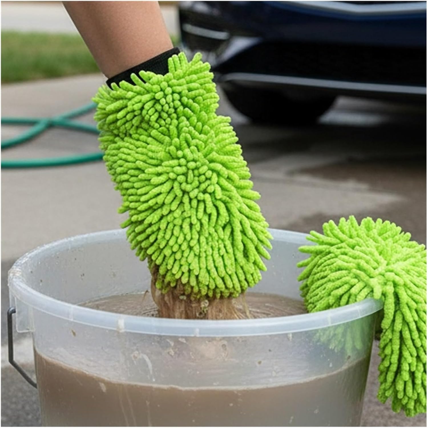 Super Absorbent Microfiber Car Wash Sponge & Gloves Set - Scratch-Free E-Bike & Cleaning Tool (1/2pcs, Green)(2pcs Green)