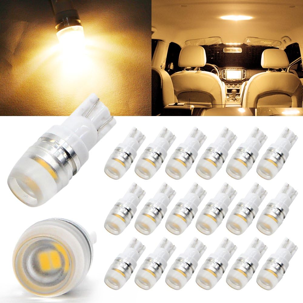 T10 Wedge 2323 High Power Chips 1W White/Warm White LED Light Bulbs W5w 194 168 192 921 20-pack (20 x T10-1W) (Warm White (3500K~4000k))