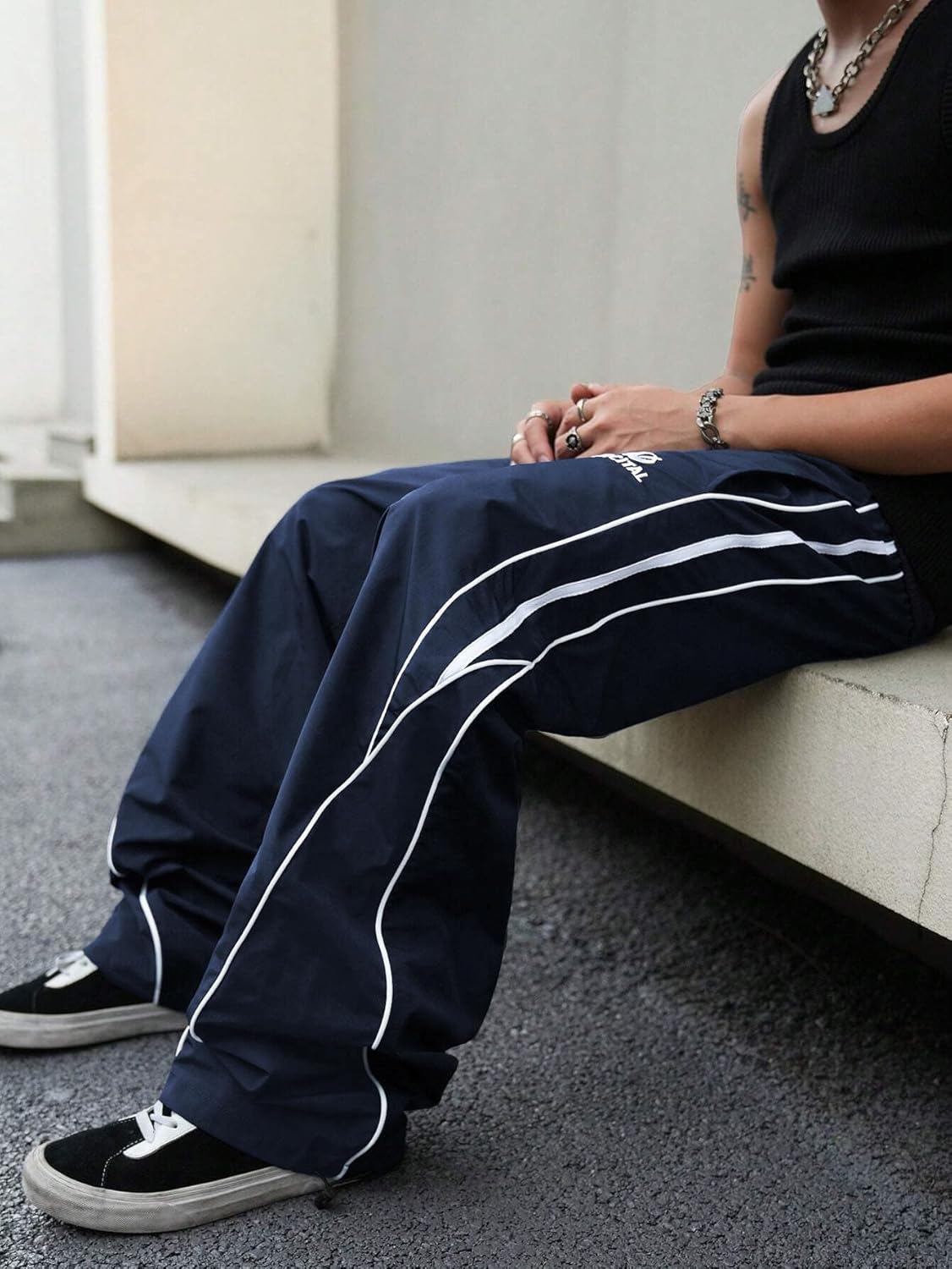 ZAFUL Mens Baggy Pants Y2K Contrast Piping Drawstring Sweatpants Fashion Unisex Oversized Cargo Pants for Men with Pockets - Image 4