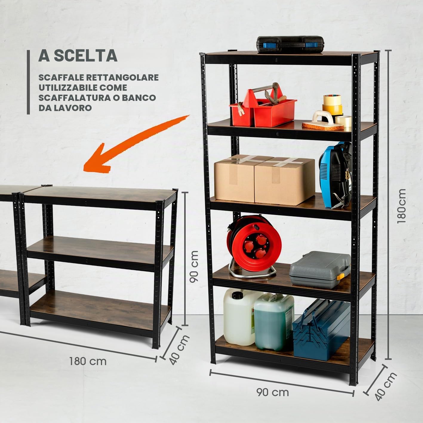 EASYmaxx Scaffalatura industriale 180 x 90 x 40 cm | Libreria con portata di 875 kg | Scaffale di stoccaggio – 175 kg | Elegante scaffale – 5 ripiani regolabili per un maggiore ordine in soggiorno