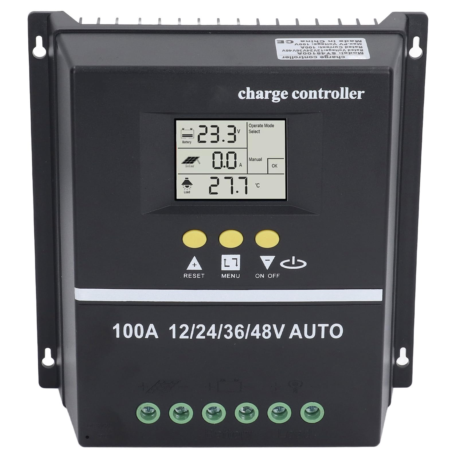 Regolatore di Carica Solare MPPT 100A 12V 24V 36V 48V Adattivo | Regolatore del Pannello Solare, Doppie Porte USB, Display Retroilluminato, ABS, Batterie Al GEL , Off-grid, Sistemi