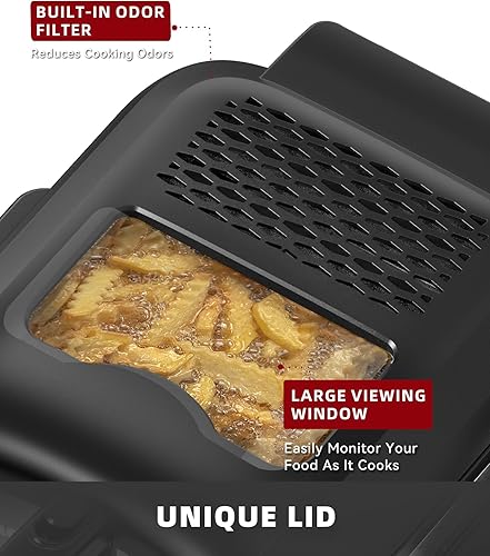 Miniatura 5 de minca Freidora eléctrica de 1500 W, cesta de inmersión de 2.5 litros con mango plegable aislado térmicamente, tapa extraíble con filtro de olor y