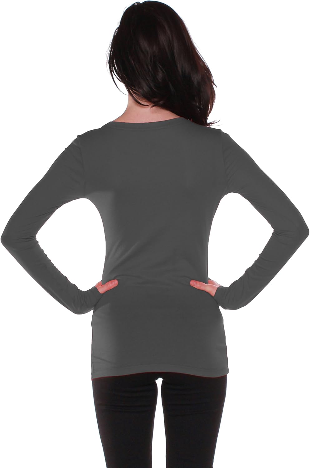 Active Basic Athletic Fitted Plain Long Sleeves Round Crew Neck T Shirt Top, Small, 2 pack Navy/Charcoal - Image 3