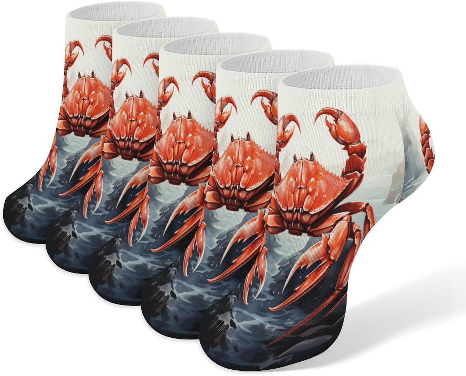 Women's Thin Elastic Socks Low-top Sports Invisible Red Crab Sea Printed Ankle Socks 5 Pairs Suitable for Travel Commuting Outdoor