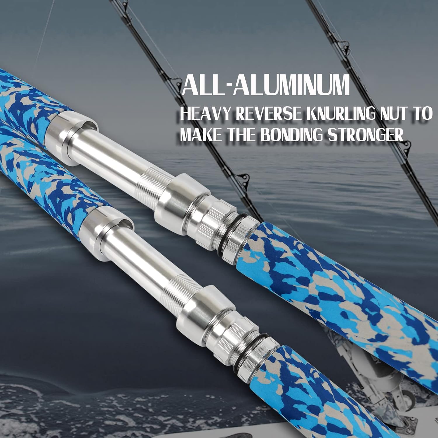 Fiblink Fishing Trolling Rod 1 Piece/2 Piece Saltwater Offshore Heavy Roller Rod Big Game Conventional Boat Camo Fishing Pole (6'/6'6",30-50lb/50-80lb/80-120lb)
