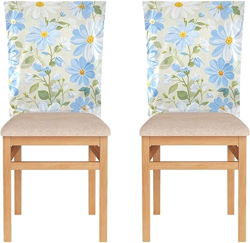 Covers for Chairs Washable for Dorm Desk Set of 2 Office Chair Seat Cover cubiertas para sillas de comedor Summer Fresh Blue Daisies