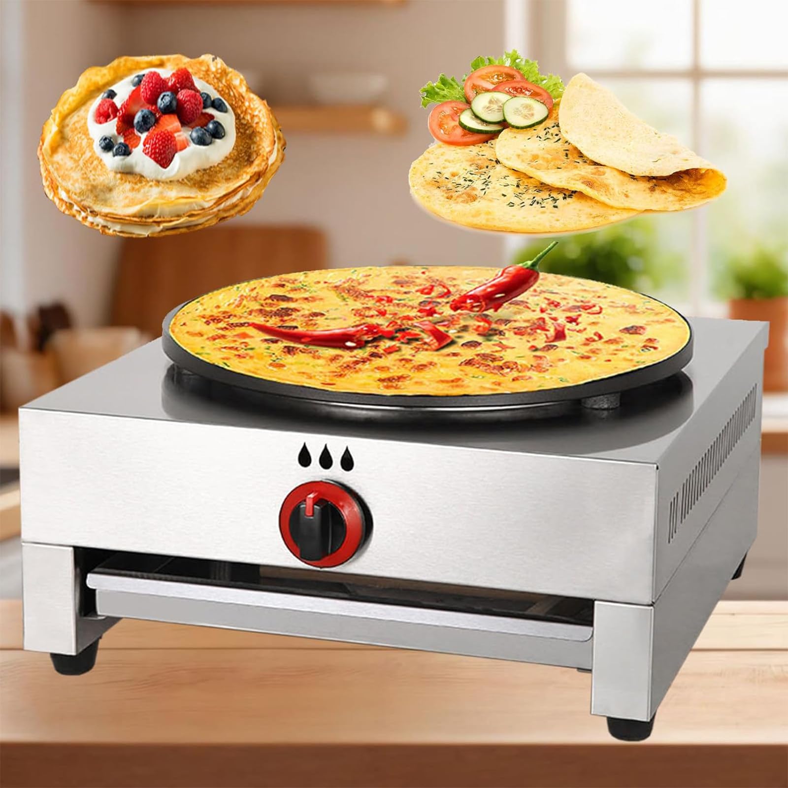 Eastnmythet Crepe Maker Pan & Griddle, 40cm/16in Non-Stick Pancake Maker, Commercial Desktop Pancake Machine for Eggs, Bacon & Tortillas,Gas