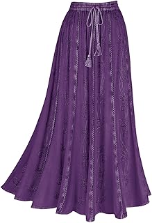 Women's Floral Embroidered Maxi Skirt-Over-Dyed Long Peasant Skirt, Ankle Length