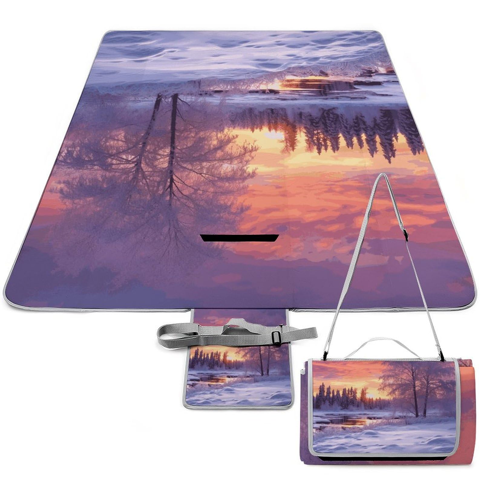 Couverture de pique-nique imperméable 147x147 cm motif paysage d'hiver pour camping