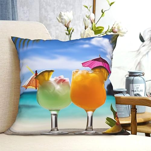 Miniatura 6 de Funda de almohada cuadrada suave con estampado de bebidas tropicales, para decoración del hogar, sala de estar, cama, sofá automóvil, 20 x 20