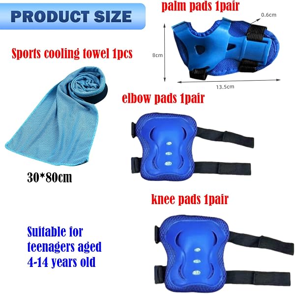 JSTHHTT Children's Skateboard Protections, Set of Protectors for Children, Protective Skates Knee Pads Elbow Pads, Adjustable Knee Pads for Skateboarding Bicycles, Skating, Scooter, Blue - 2