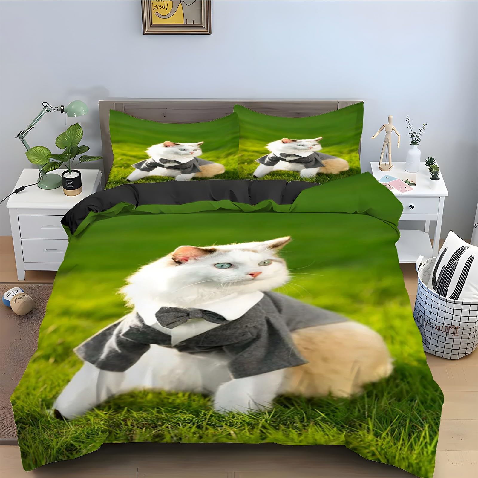 Housse de couette 200x200 chat en microfibre douce avec fermeture éclair pratique kz2362