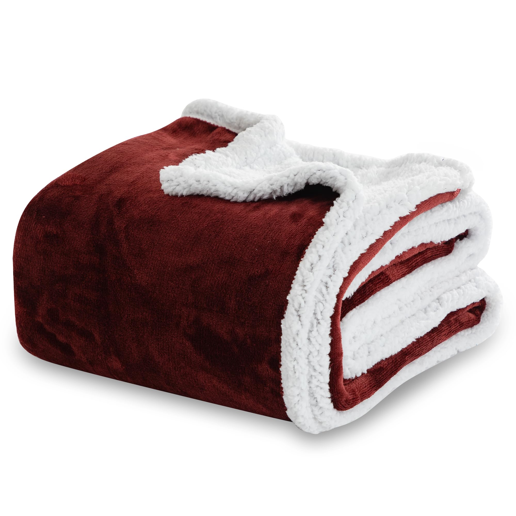 Winthome Manta Gruesa Cálida, Plaid Sofa Cama Suave y Esponjosa, Mantas Polar Sherpa con Diseño de Doble Capa, Cobijas de Invierno para Niños Adultos, Blanket Navidad (Rojo Vino, 150x200cm) OEKO-TEX STANDARD 100