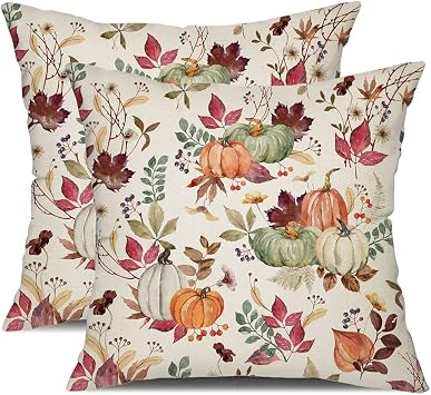 DFXSZ Fall Pillow Covers 18x18 inch Set of 2 Pumpkin Maple Leaf Flower Decorative Throw Pillow Covers Autumn Thanksgiving Farmhouse Decoration for Home couch