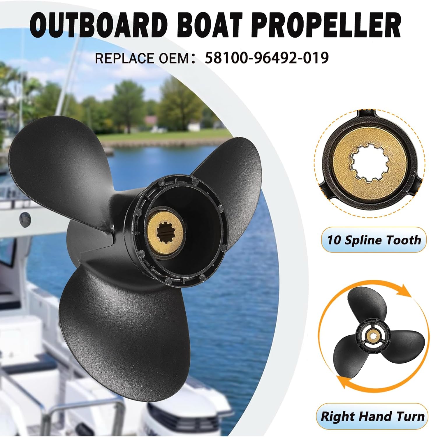 Outboard Boat Propeller 10 1/4X10 10 1/4X11 10 1/4X12 10 1/4X13 10 1/4X14 Aluminum Propeller fit Suzuki Engines DT20 DT25 DF25 DT30 DF30 10 Spline Tooth 3 Blades RH