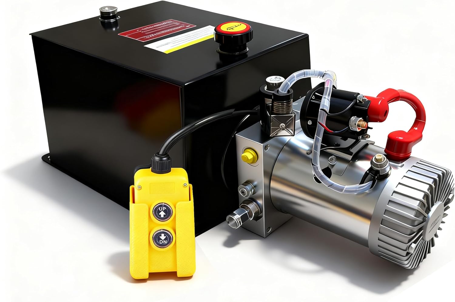 ParnicoTech Hydraulic Pump 15 Quart Single Acting Hydraulic Power Unit 12V DC, 3200 PSI Max Relief Pressure, Power Unit Metal Reservoir for Dump Trailer Car Lifting, SAE # 6 Port, Steel