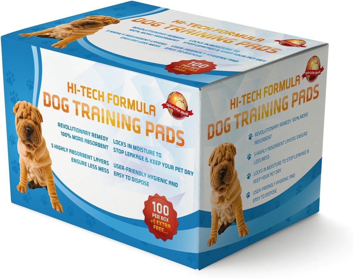 Puppy Training Pads 100 + 5 Extra FREE|60cm x 60cm New Super Absorbent Size|This New Unique 5 Layer Solution Protects Carpets From Smelling
