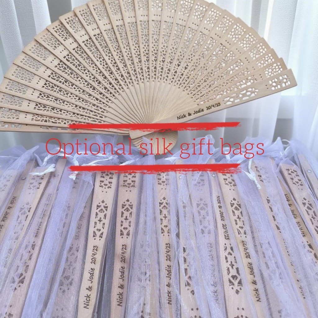 Personalized Wedding Handheld Folding Fans (123 Pcs)- Engraved Summer Wedding Fans, Sandalwood Fans, Custom Wooden Fans Party Favor Bridal Shower