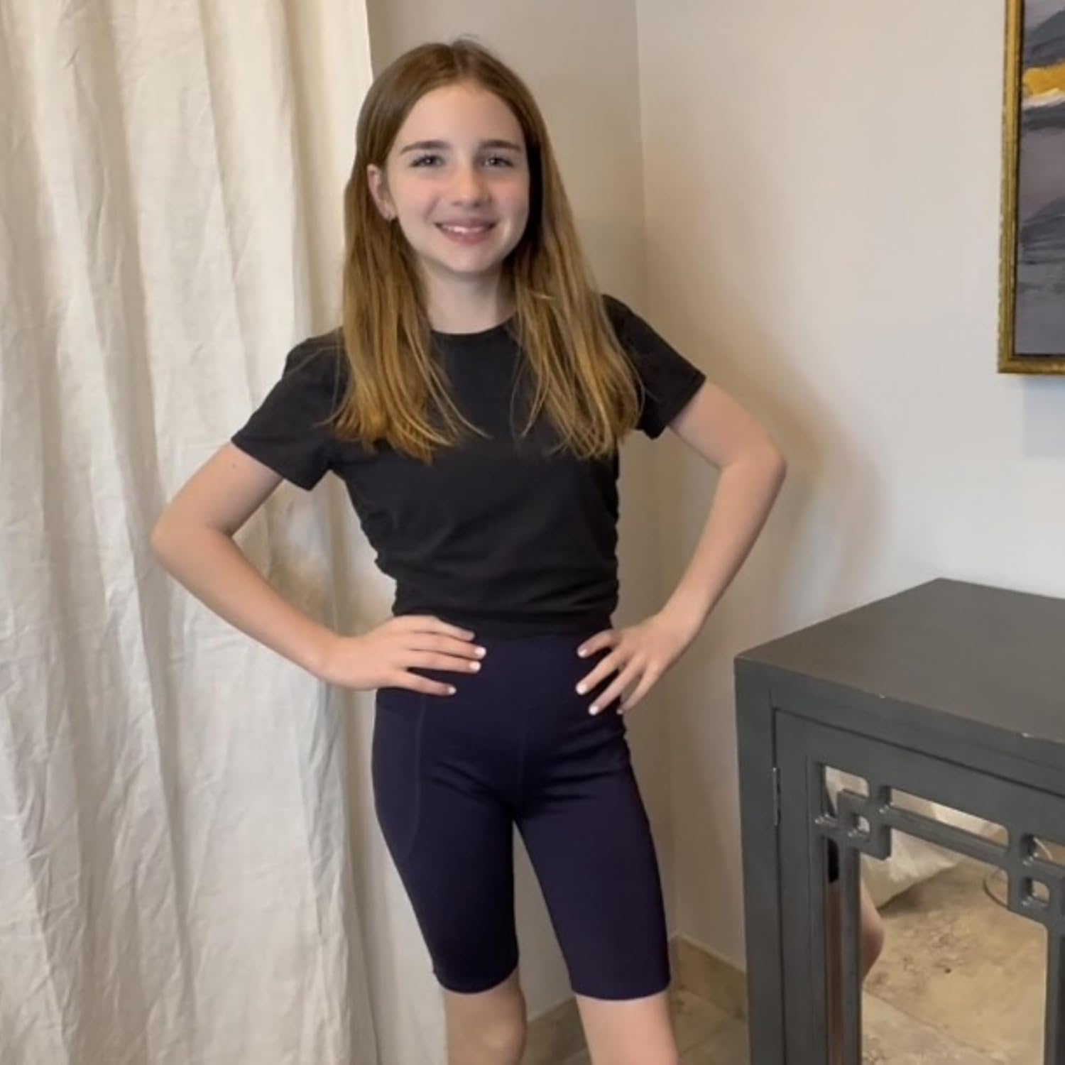 BIG ELEPHANT 4 Packs Girls' Athletic Bike Shorts, Dance Yoga Running Soccer Kids Compression Shorts with Pockets - Image 2