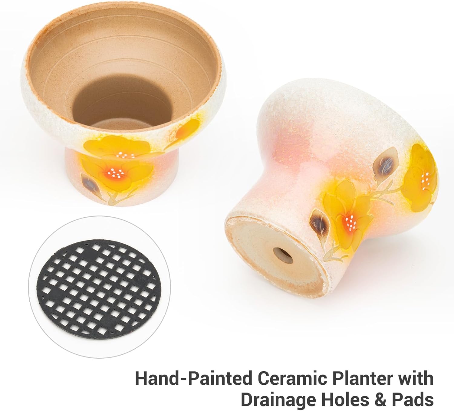 7.5 Inch Succulent pots, Pretty Hand Painted Bonsai pots with Drainage Holes for Cacti & Indoor Plants, Artistic Flower Pot for Outdoor Garden & Windowsill Décor