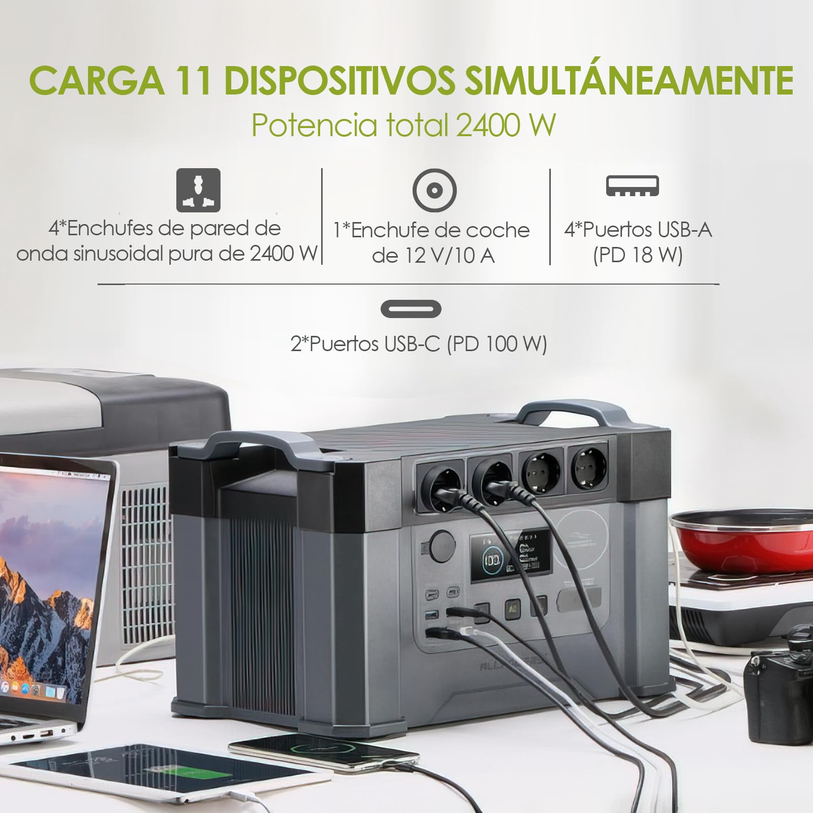 ALLPOWERS 2400W Estación de energía portátil S2000 Pro batería portátil LiFePo4 de 1451Wh generador solar de salida de CA 4x2400W con MPPT y SAI＜15ms