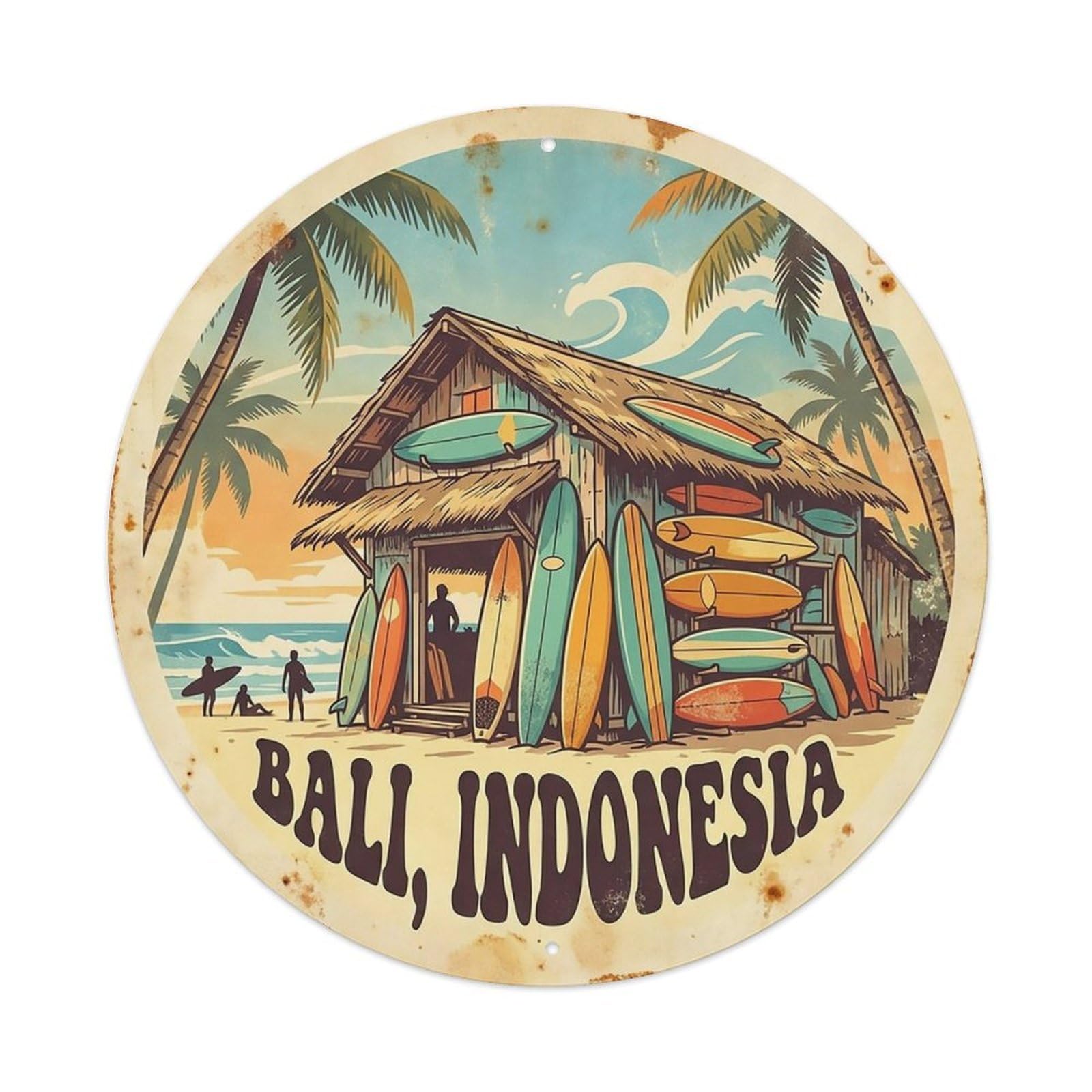 Odgynaw 8X8inch(20X20cm) Bingin Beach Surfing Seaplane Travel Island Hopping Metal Tin Sign