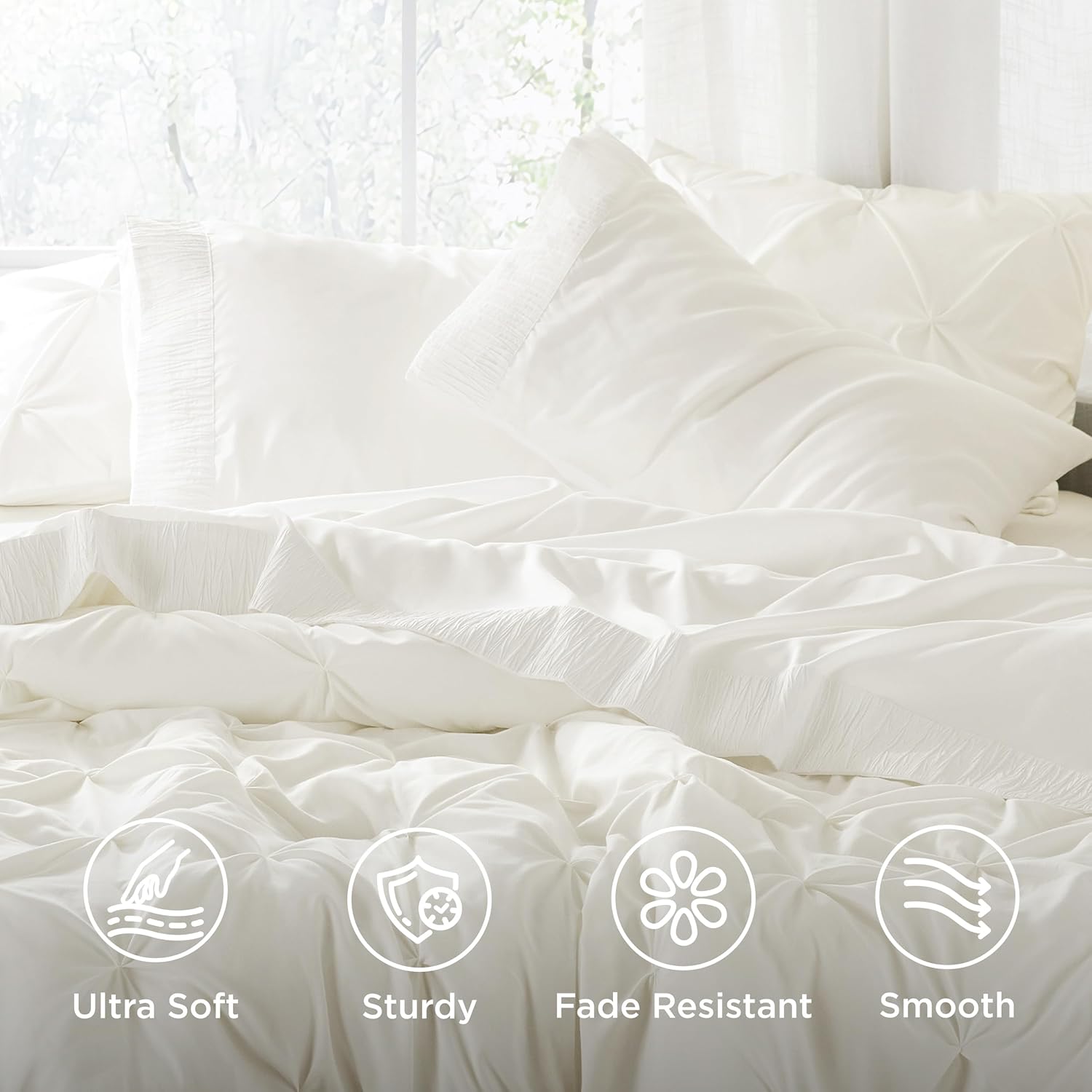 Bedsure Queen Sheet Set - 4 Pieces Soft Queen Size Sheets - Breathable & Cooling - Hotel Luxury - Easy Care Polyester Microfiber Bedding for Women, Men, Ivory