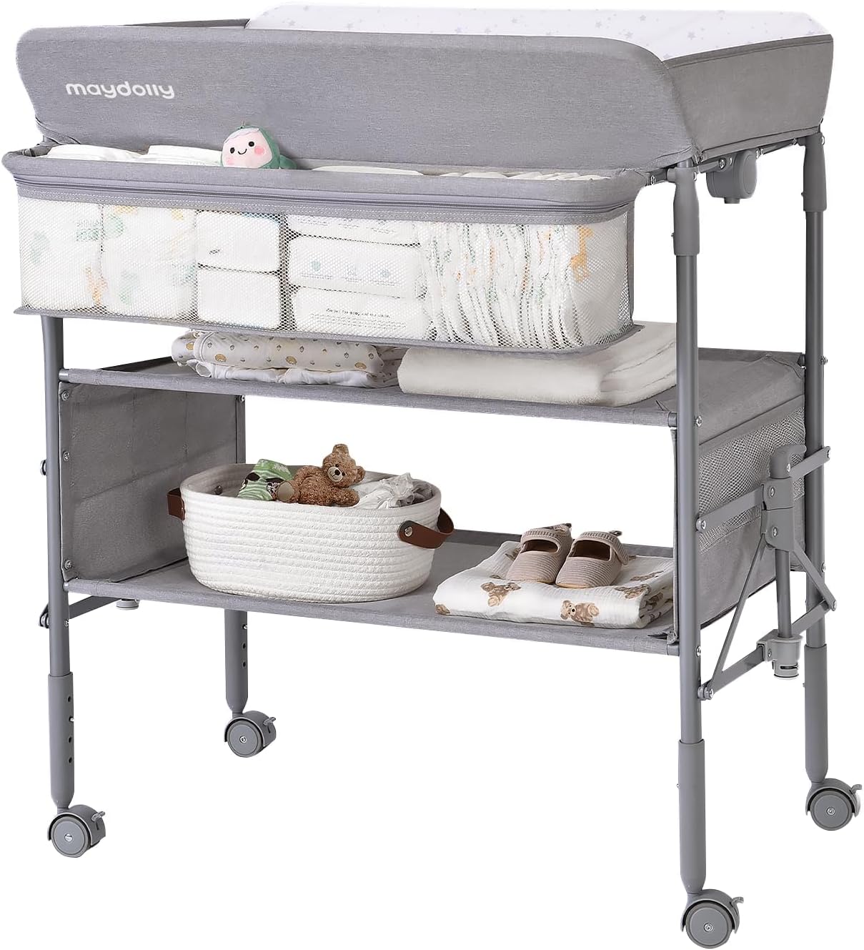 Maydolly Baby Changing Table, Maydolly Portable Foldable Changing Table, Waterproof Diaper Changing Station, Adjustable Height Changing Station, Mobile Nursery for Newborn and Infant