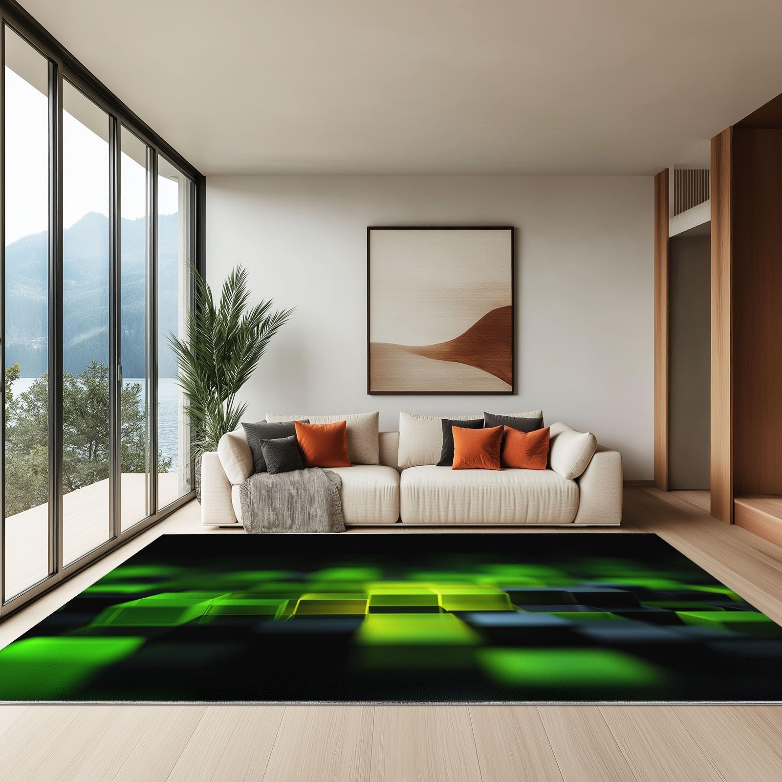 Dywan do salonu 100 x 160 cm Zmywalny dywan z nadrukiem abstrakcyjnych klocków geometrycznych z klawiaturą, miękki biegacz z krótkim włosiem futurystyczny do sypialni, jadalni, antypoślizgowy i