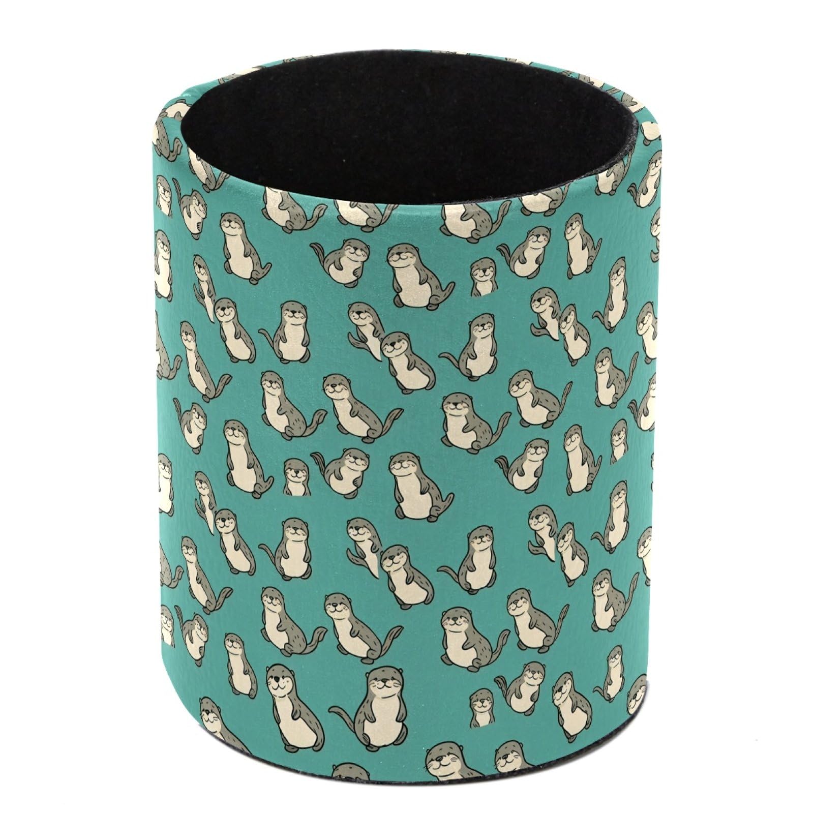 HEOEH Otter Pen Holder for Desk, PU Leather Pencil Holder Pen Cup Marker Holder Makeup Brush Holders, Desk Accessories & Workspace Organizers for Home, Office