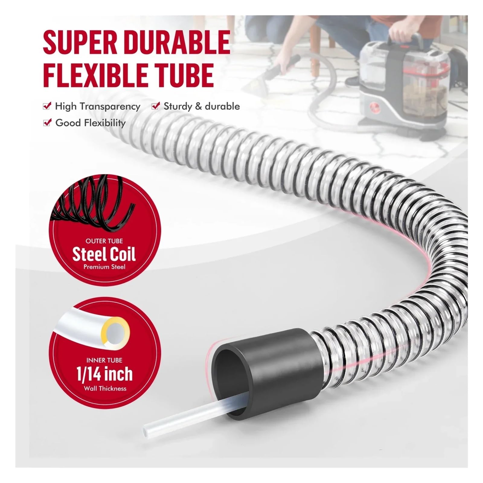 Tubo di prolunga for carichi pesanti da 60", compatibile con HOOVER, Clean Slate FH15000V/FH14000, accessori di ricambio for tubo lavatappeti in PVC