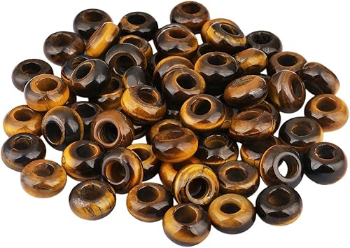 SUNYIK Abalorios sueltos de piedra de ojo de tigre con agujero grande (0.236 pulgadas), cuentas europeas para pulseras y joyas, paquete de 20