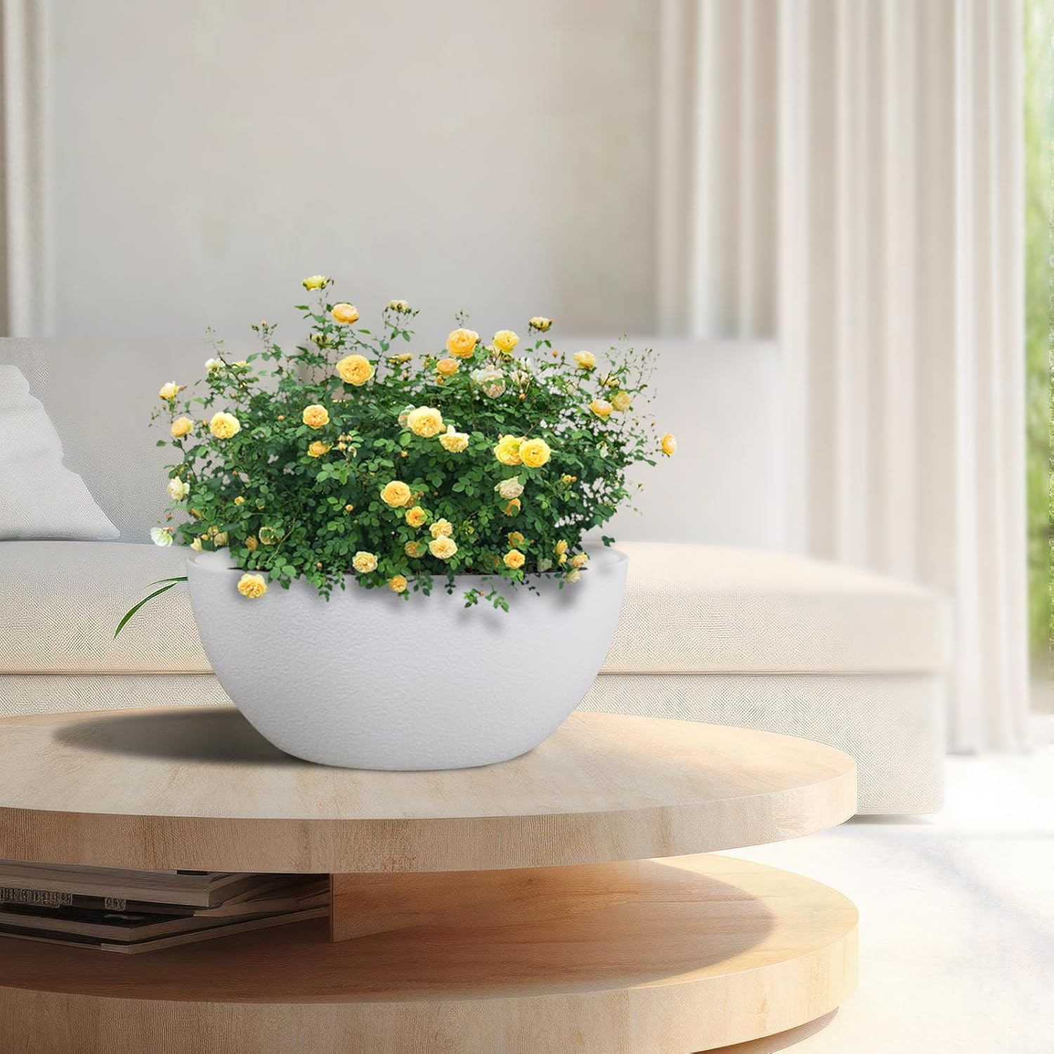13 inch Large Hanging Planters Plant Pots for Outdoor Indoor Plants with Drainage Holes and Chain, 2 Pack Round Hanging Flower Pots for Garden Home Porch Decor, White