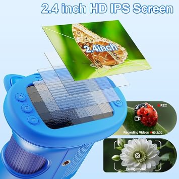 1000X Handheld Digital Microscope for Kids, 4K Kids Microscope with 2.4 Screen, 2001000X Magnification, Portable STEM Educational Toy for Boys and Girls Ages 512 (Blue)