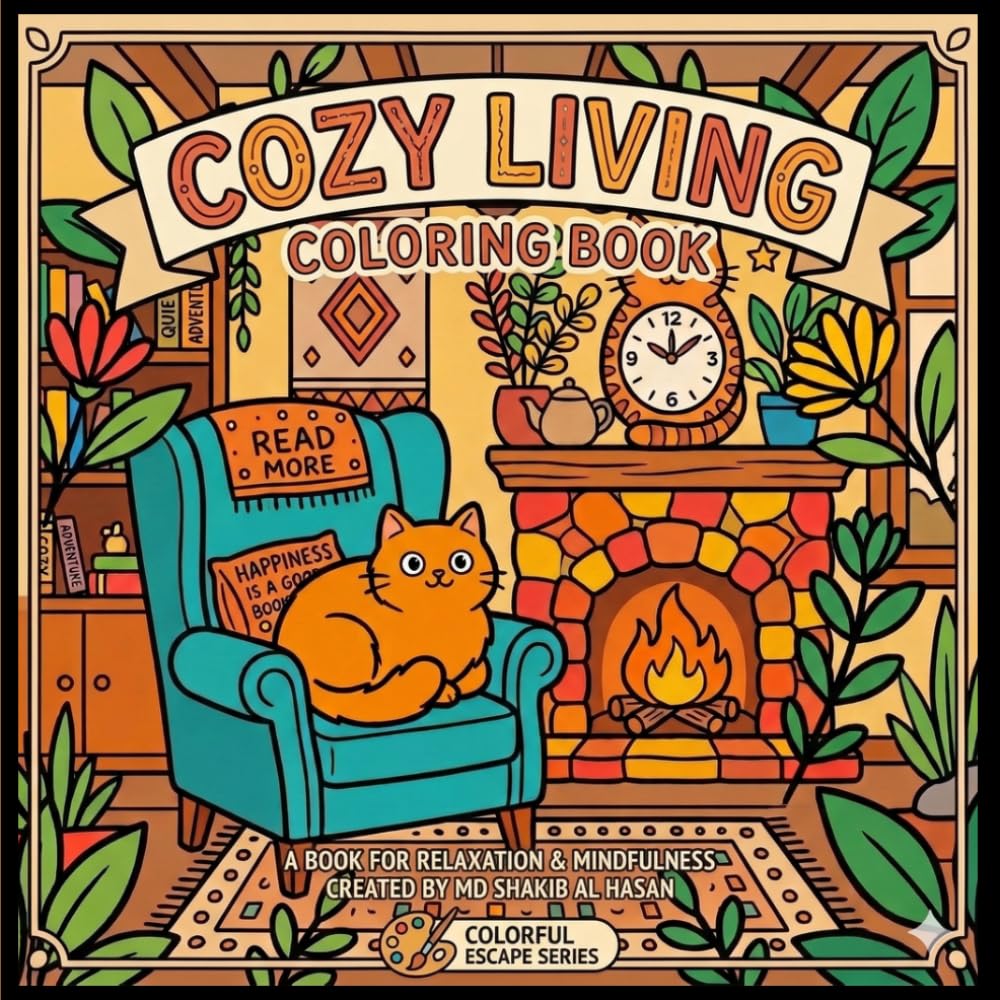 Cozy Living Coloring Book for Relaxation and Stress Relief: Bold and Easy Large Print Interior Designs for Adults, Seniors, and Beginners