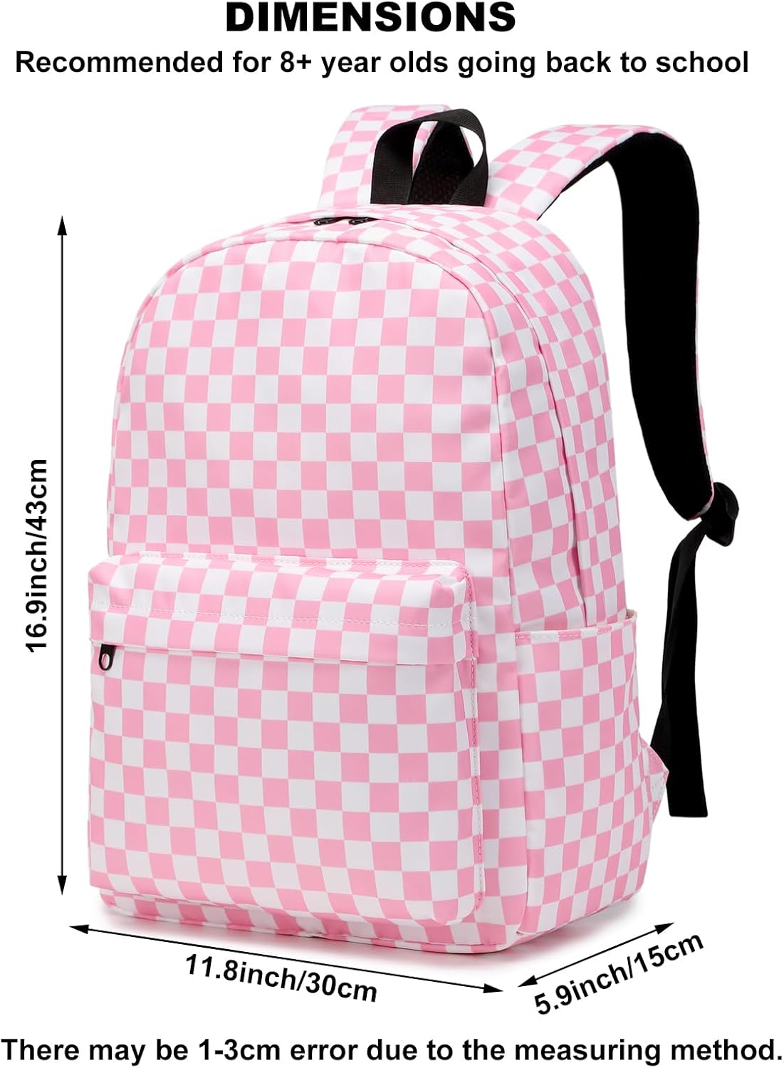 Checkered Backpack for Girls Kids School Bag Teens Women College Bookbag Casual Daypack (Pink) - Image 4