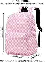 Vista 4 de Dezcrab Mochila para niñas, niños, mochila escolar para adolescentes, mujeres, universidad, mochila casual, Rosa a cuadros., Mochilas de viaje