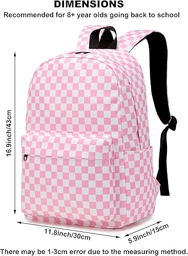 Miniatura 4 de Dezcrab Mochila para niñas, niños, mochila escolar para adolescentes, mujeres, universidad, mochila casual, Rosa a cuadros., Mochilas de viaje